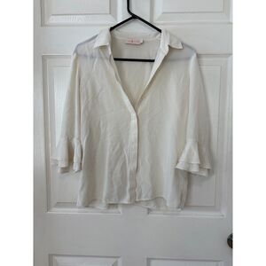 Tory Burch Ivory Ruffle Sleeve Button Blouse Small